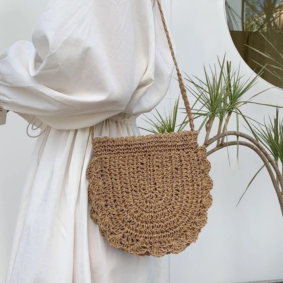 Handbags - Circle woven straw bag boho Crossbody rattan tan